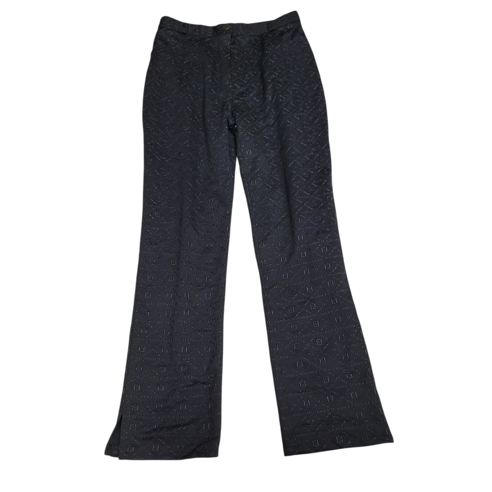 Vintage Fendi FF Zucca Monogram Embossed Pants Black Straight Leg Y2K Designer - Picture 1 of 12